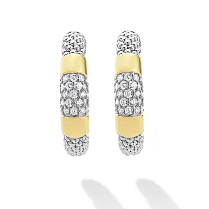 High Bar Two-Tone Diamond Hoop Earrings featuring a sleek, elongated silhouette with yellow and white tones and pavé diamond accents, crafted in a modern high-bar design for refined elegance.