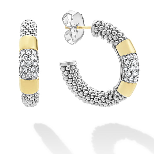 High Bar Two-Tone Diamond Hoop Earrings featuring a sleek, elongated silhouette with yellow and white tones and pavé diamond accents, crafted in a modern high-bar design for refined elegance.